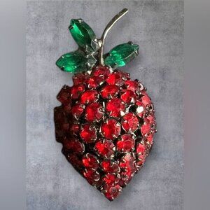 Warner Red Rhinestone Strawberry Brooch - 1950s